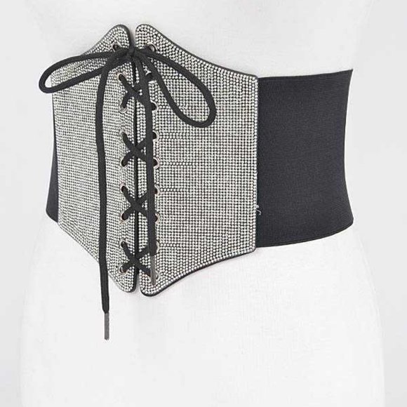 BNWT Plus Size Rhinestone Lacing Fashion Elastic Stretch Corset Belt - Picture 2 of 4